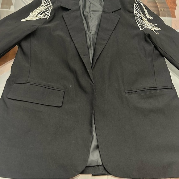 💎Forever 21 Black Blazer with Silver Embellishments Large Ladies - Picture 3 of 10